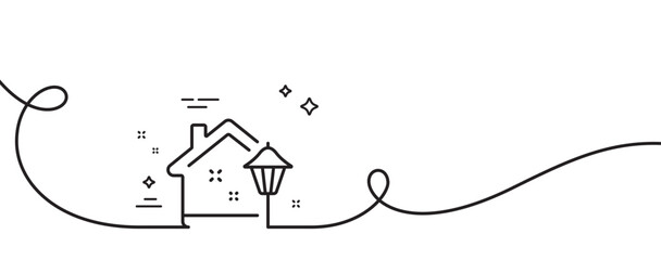 Street light line icon. Continuous one line with curl. Outdoor lamp sign. House illuminate symbol. Street light single outline ribbon. Loop curve pattern. Vector