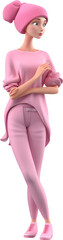 Woman wearing pink for breast cancer awarness concept 3D character design