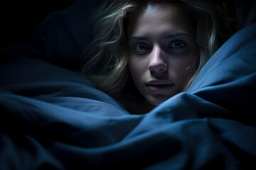 Girl sleeping in her bedroom at night.