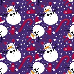 Christmas snowman seamless candy pattern for wrapping paper and fabrics and linens and kids clothes print