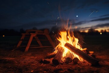 campfire at night in nature - obrazy, fototapety, plakaty