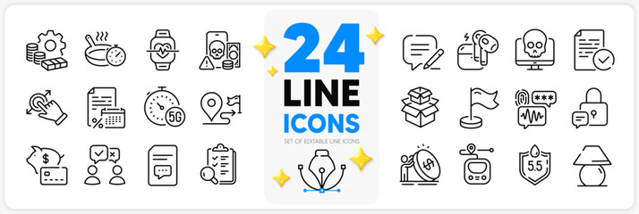 Icons set of Ph neutral, Phishing and Lock line icons pack for app with Calendar tax, Compliance, Cyber attack thin outline icon. Money, 5g internet, Inspect pictogram. Inflation. Vector