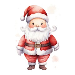 Watercolor cute Santa isolated. Illustration AI Generative.