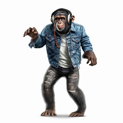 chimpanzee 3d action using headphone realistic illustration