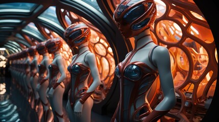 Female androids getting shown at a convention - A look into the future - sold like cars 2