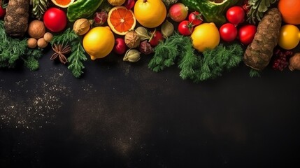 Christmas Dinner table full of dishes with food and snacks, New Year's decor with a Christmas tree on the background. Generative AI	