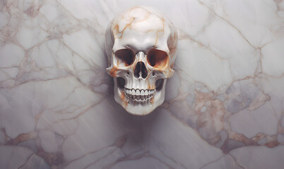 tête de mort en marbre sur fond en marbre