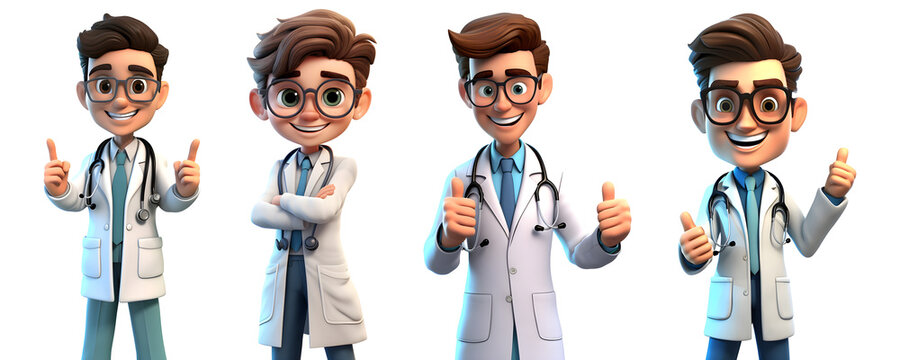 3D Cartoon doctor character on transparent background
