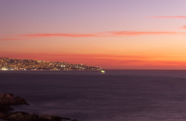 sunset over the sea Vina del Mar, Valparaiso, Chile