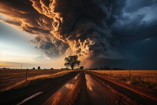 Dramatic shot of a thunderstorm over a prairie