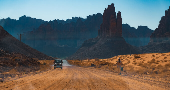 A desert road in Tabuk, Saudi Arabia.