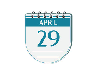 29 april retro events calendar page vector. Old style notebook calendar, date appointment, schedule, business planner, event reminder illustration. Abstract three dimensional vintage style calendar. 