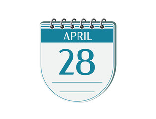 28 april retro events calendar page vector. Old style notebook calendar, date appointment, schedule, business planner, event reminder illustration. Abstract three dimensional vintage style calendar. 