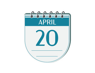 20 april retro events calendar page vector. Old style notebook calendar, date appointment, schedule, business planner, event reminder illustration. Abstract three dimensional vintage style calendar. 