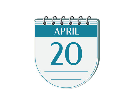 20 april retro events calendar page vector. Old style notebook calendar, date appointment, schedule, business planner, event reminder illustration. Abstract three dimensional vintage style calendar. 