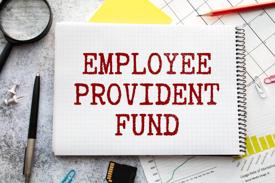 EPF, employees provident fund symbol. Wooden blocks with words 'EPF, employees provident fund'.