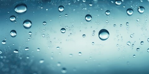 Cascading water droplets on a glass surface offer a refreshing and mesmerizing texture background. Generative AI