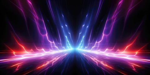 Fototapeta premium Glowing neon lights dance against a dark backdrop, producing an electrifying and vibrant texture background. Generative AI