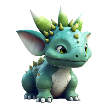 Cute green dragon on a white background. 3D illustration.