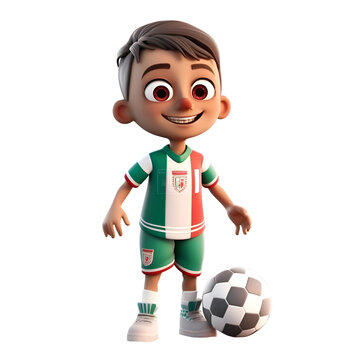 3d Render of Little boy with soccer ball isolated on white background