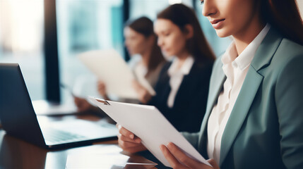 Fototapeta premium HR Executive examines Application Form. Ai generative.