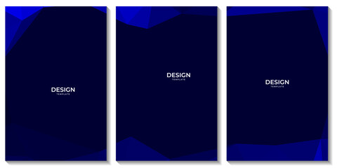 set of covers, set of flyers, set of posters, abstract blue geometric background with triangles for business, copy space area