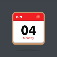 monday 04 june icon with black background, calender icon	