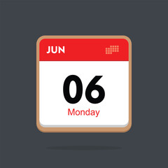 monday 06 june icon with black background, calender icon	