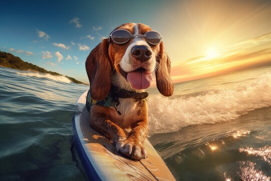 Dog surfing in the sea