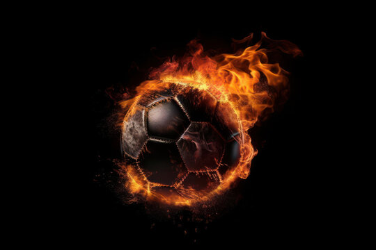 A soccer ball on fire against a dark backdrop is a perfect image to showcase the power and intensity of the sport. AI generative.