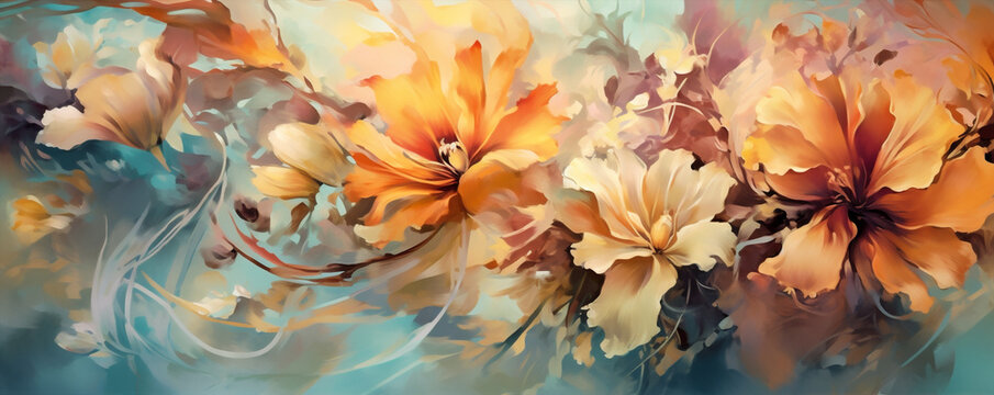 illustration background nature flowers spring floral red artistic abstract colorful blossom. Generative AI.
