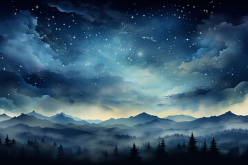 Sky with stars blue background for the christmas holiday illustration. AI generative