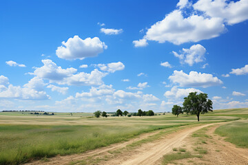 Summer day with some clouds in the sky, horizon low and empty photograph. AI generative