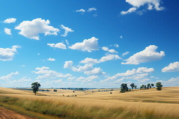 Obraz premium Summer day with some clouds in the sky, horizon low and empty photograph. AI generative