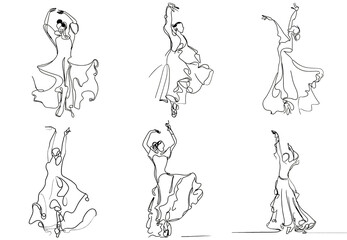one-line drawing of flamenco dancers, simple and minimalist