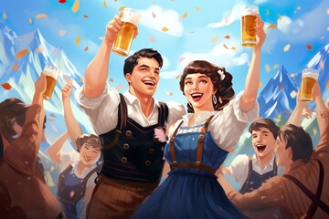 Oktoberfest with German Beer and german tracht | Generative AI