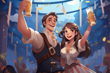 Oktoberfest with German Beer and german tracht | Generative AI