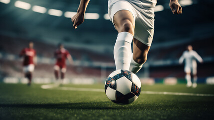 Soccer Player ready to Shoot the Ball in Stadium. Ai generative.