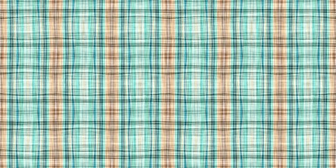 Teal rustic coastal beach house border check fabric tile. Seamless sailor flannel edging trim textile. Gingham blur rustic banner ribbon endless tape.