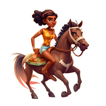African american woman riding a horse isolated on white background. Vector illustration