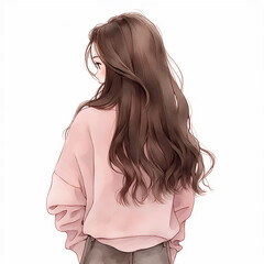 茶髪美女の後ろ姿（白バック・キリヌキ）｜A view of the back of a brown-haired beauty generative AI