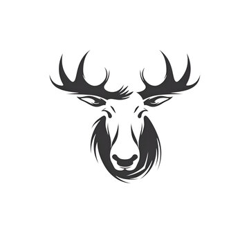 deer head logo vector icon illustration design template black and white color
