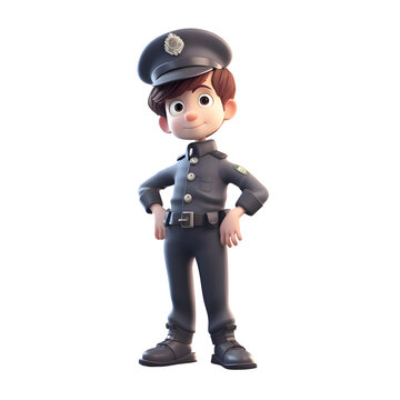 3D Render of a Little Boy with Cop Policewoman Costume