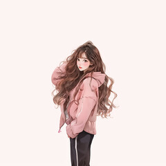 パーカーを着たロングヘアの美女｜A beautiful woman with long hair wearing a hoodie generative AI