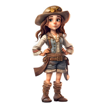 Cute little girl dressed as a cowboy isolated on white background.