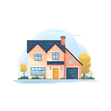 Vector illustration of house in flat style on white background. House with windows and roof