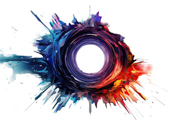 colorful geometric portals slicing through a swirling supernova, abstract shape isolated on a transparent background, generative ai