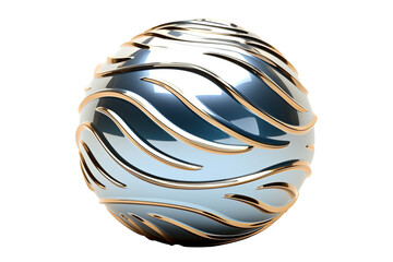 quantum wave pattern overlaid on a metallic orb, abstract shape isolated on a transparent background, generative ai