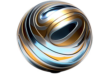quantum wave pattern overlaid on a metallic orb, abstract shape isolated on a transparent background, generative ai