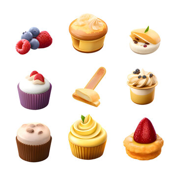 Cupcake icons set. Realistic set of cupcake vector icons for web design